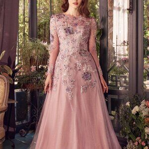 Mauve pink formal dress. Long sleeve mother of the bride bridesmaid gala evening